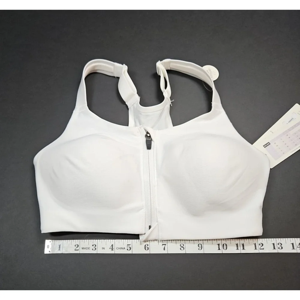 Calia Womens White Go All Out Zip Front Sports Bra Size 32 DD NWT‎